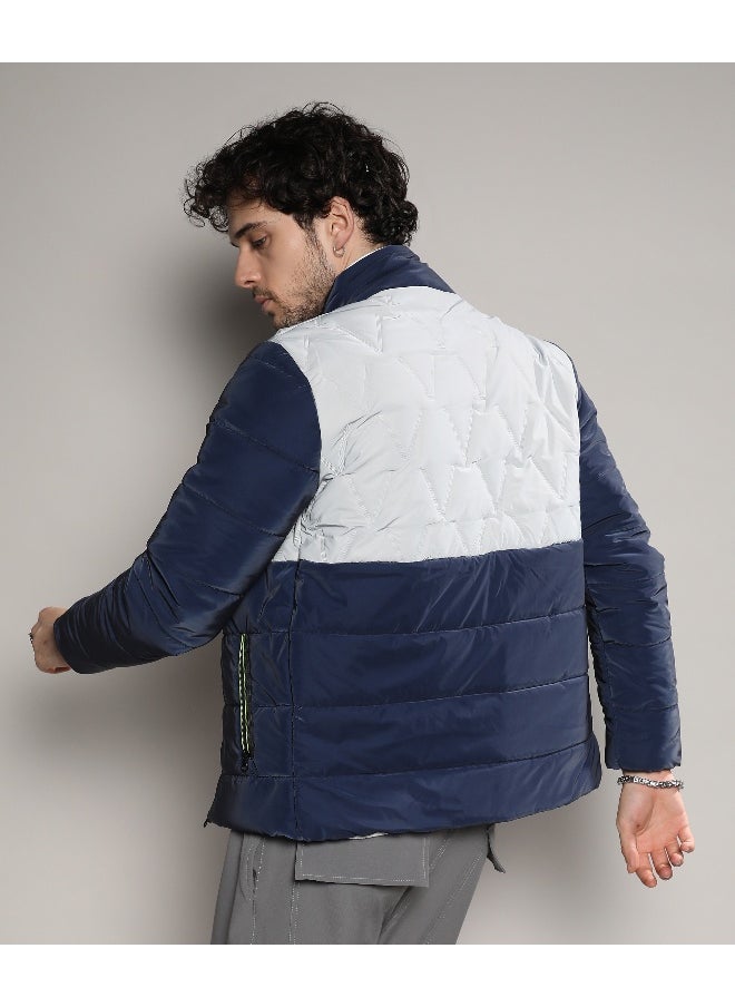 Men's Navy Blue & Moon Grey Parachute Puffer Jacket