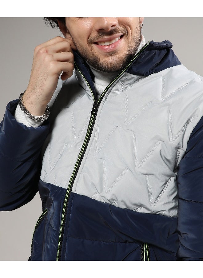 Men's Navy Blue & Moon Grey Parachute Puffer Jacket