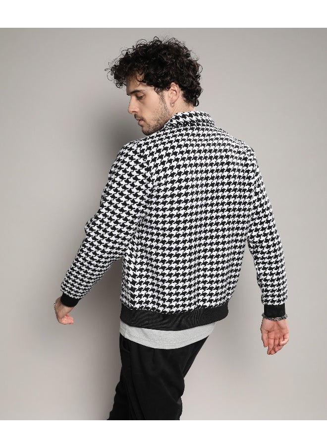 Men's Carbon Black & Chalk White Houndstooth Denim Jacket