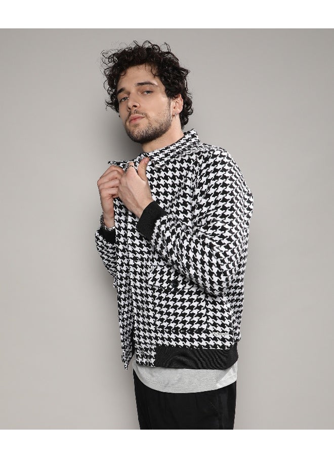 Men's Carbon Black & Chalk White Houndstooth Denim Jacket