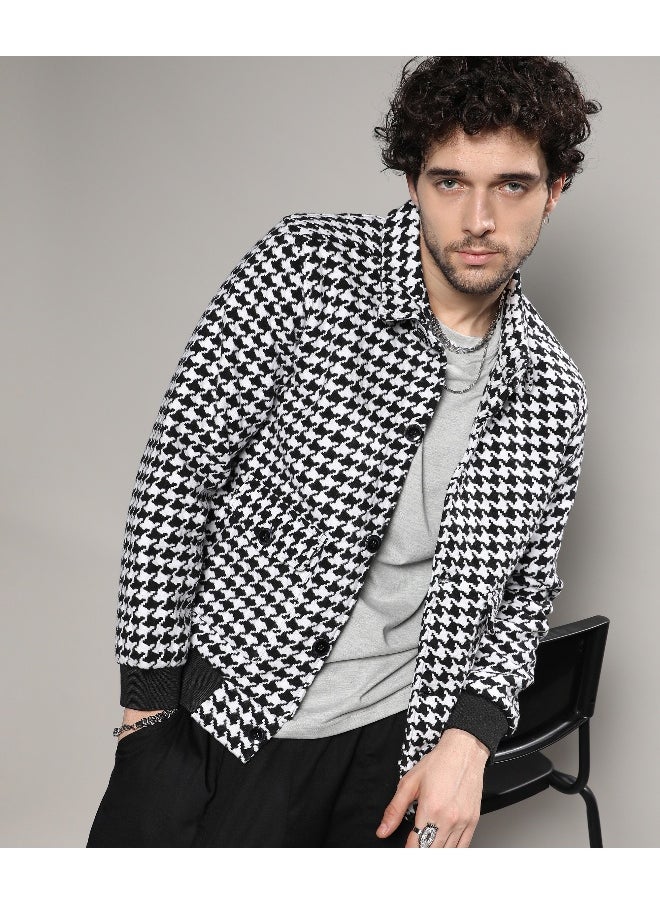 Men's Carbon Black & Chalk White Houndstooth Denim Jacket