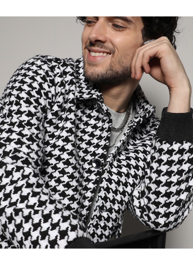 Men's Carbon Black & Chalk White Houndstooth Denim Jacket