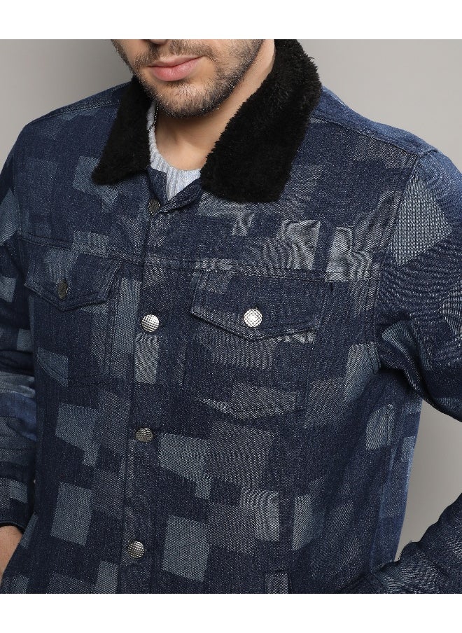 Men's Navy Blue Bar Striped Quilted Jacket