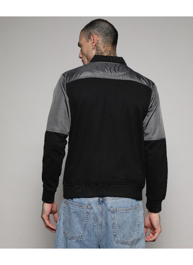 Men's Black & Grey Zip-Front Jacket With Flap Pocket