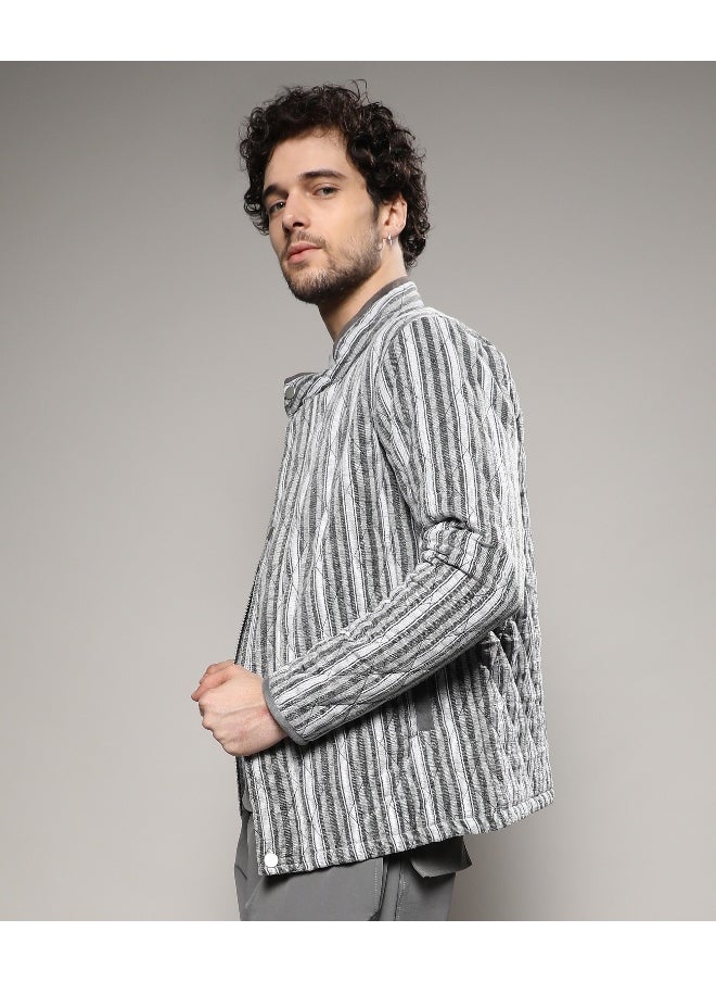 Men's Moon Grey Halo Striped Quilted Jacket