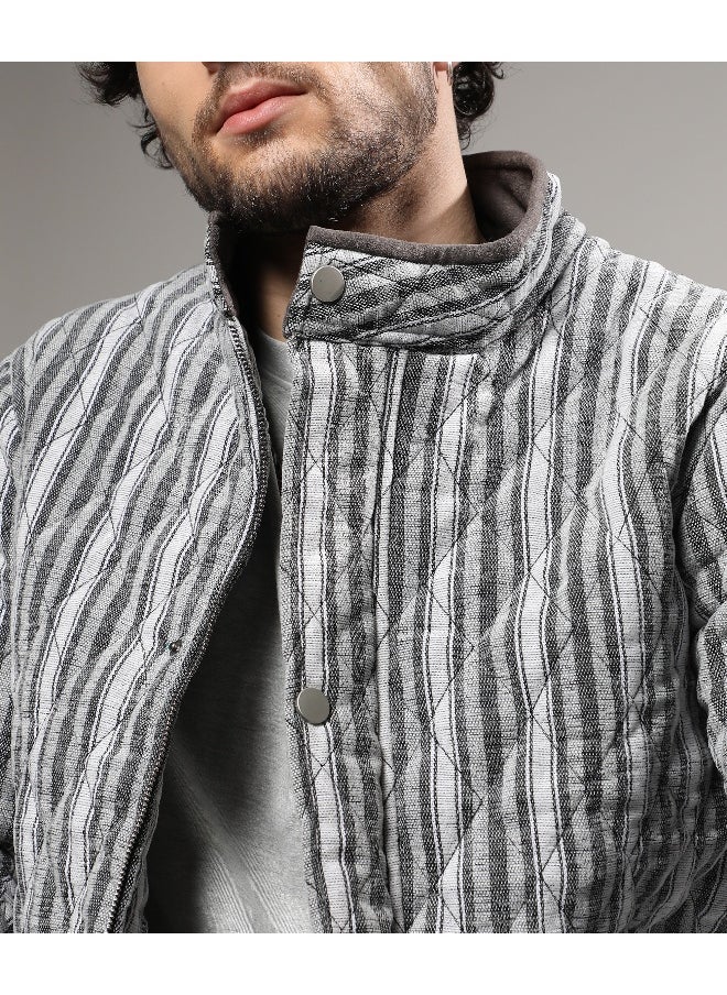 Men's Moon Grey Halo Striped Quilted Jacket