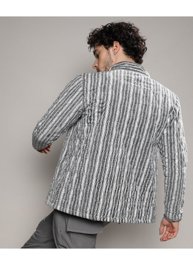 Men's Moon Grey Halo Striped Quilted Jacket