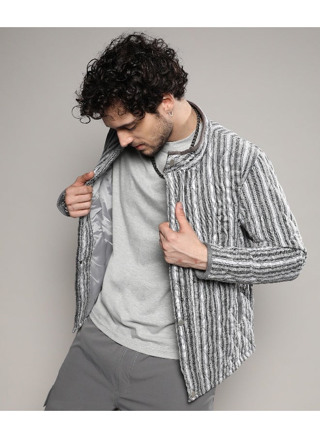 Men's Moon Grey Halo Striped Quilted Jacket