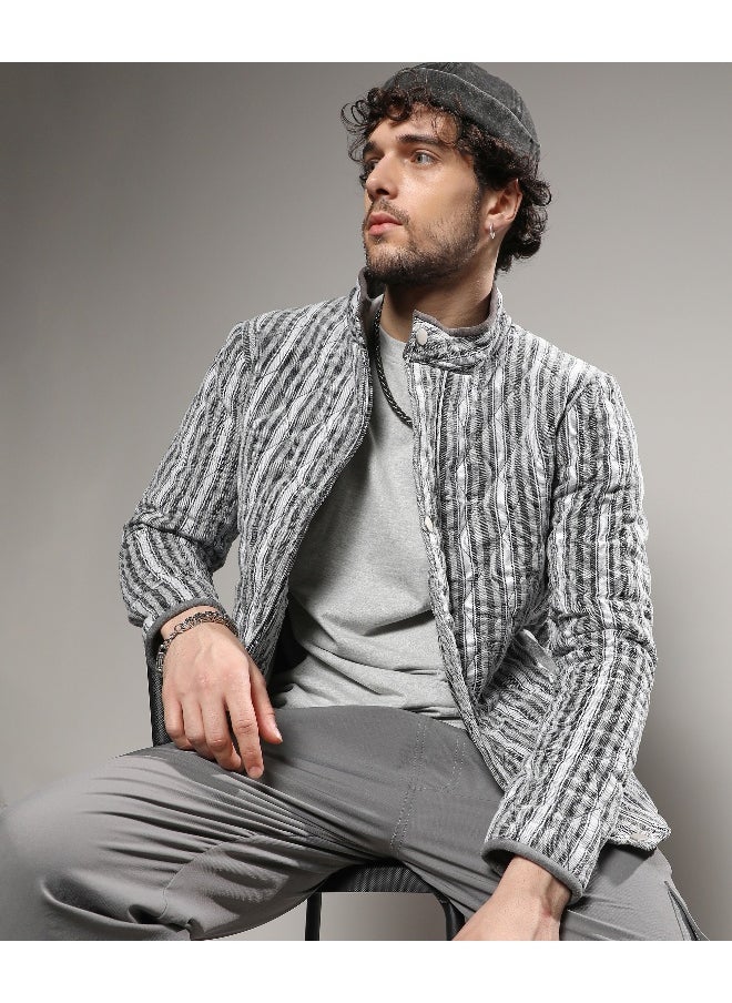 Men's Moon Grey Halo Striped Quilted Jacket