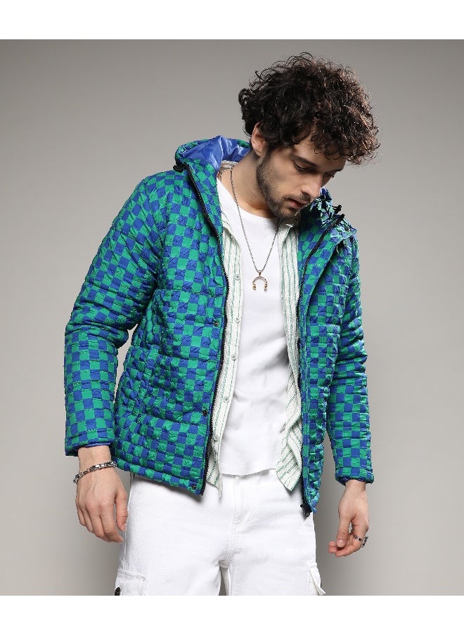 Men's Royal Blue & Shamrock Green Micro Buffalo Check Puffer Jacket