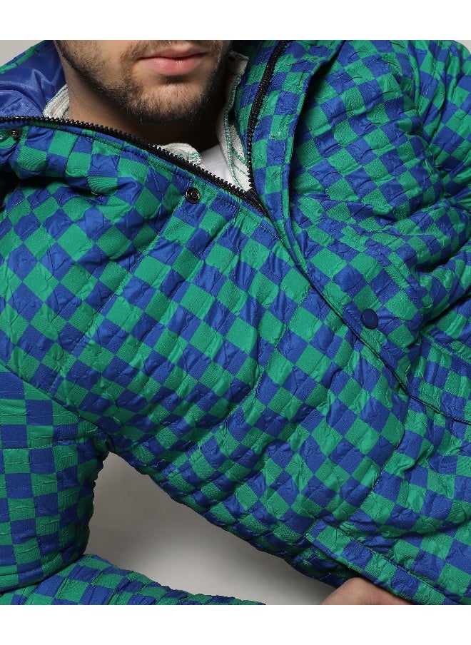 Men's Royal Blue & Shamrock Green Micro Buffalo Check Puffer Jacket