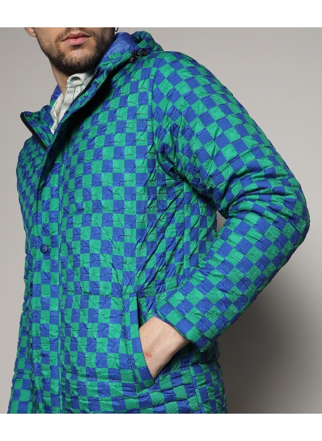 Men's Royal Blue & Shamrock Green Micro Buffalo Check Puffer Jacket