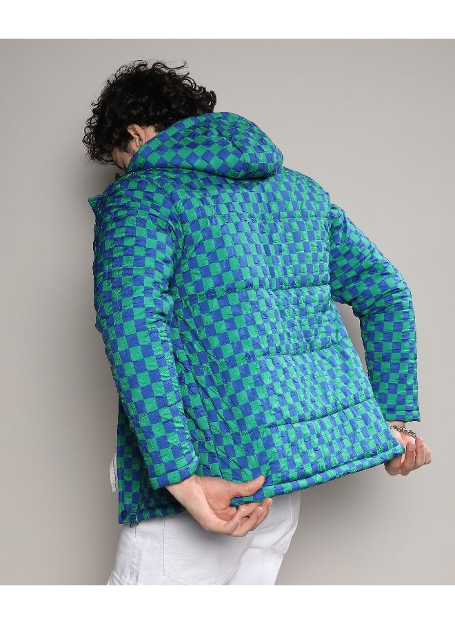 Men's Royal Blue & Shamrock Green Micro Buffalo Check Puffer Jacket