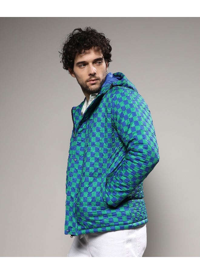 Men's Royal Blue & Shamrock Green Micro Buffalo Check Puffer Jacket