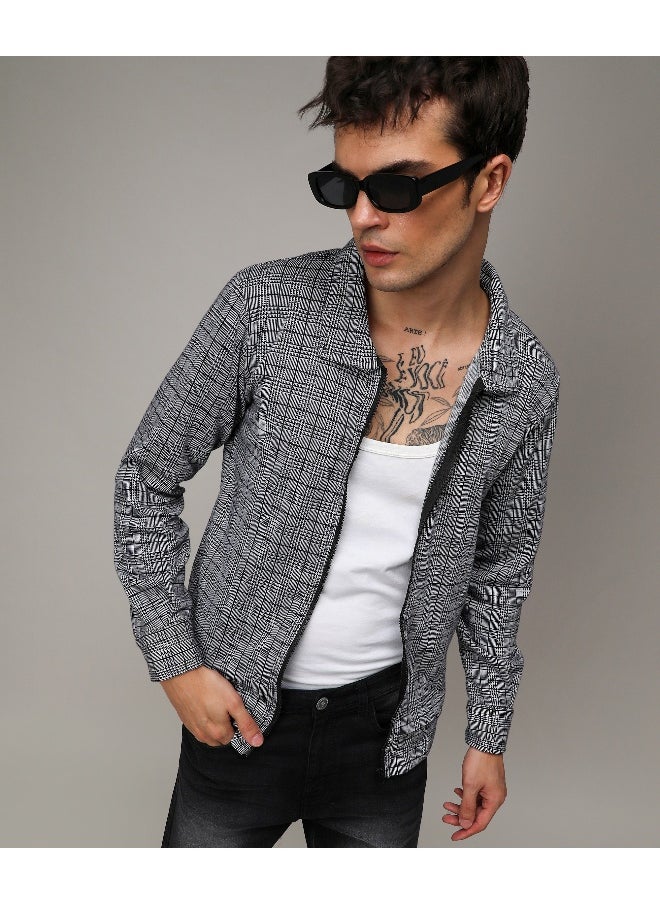 Men's Moon Grey Zip-Front Tartan Plaid Jacket