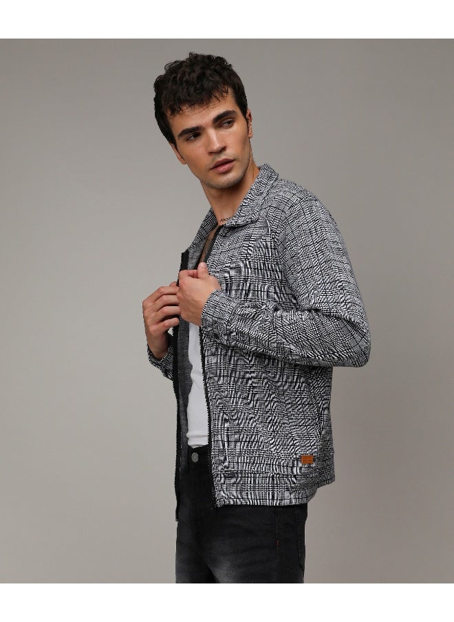 Men's Moon Grey Zip-Front Tartan Plaid Jacket