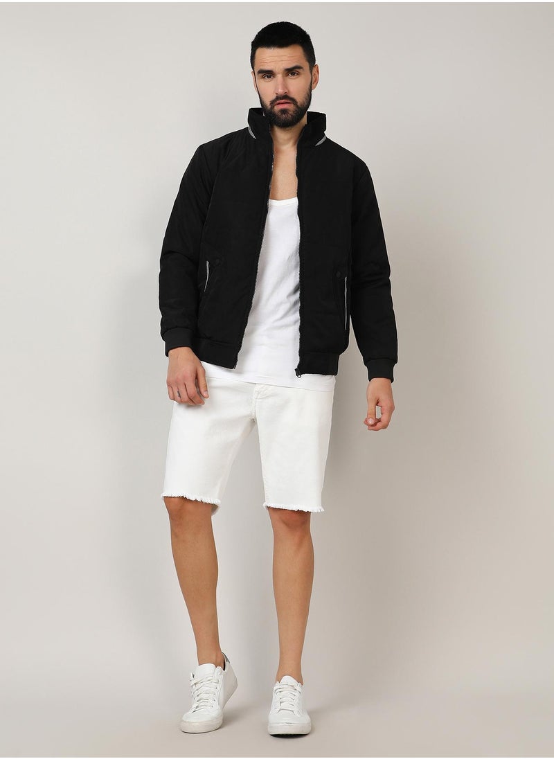 Men's Onyx Black Quited Bomber Jacket With Ribbed Hem