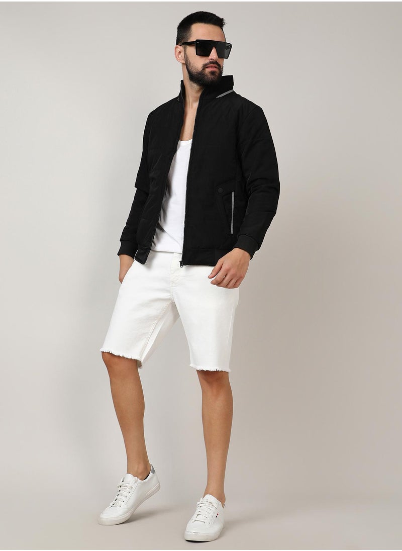 Men's Onyx Black Quited Bomber Jacket With Ribbed Hem