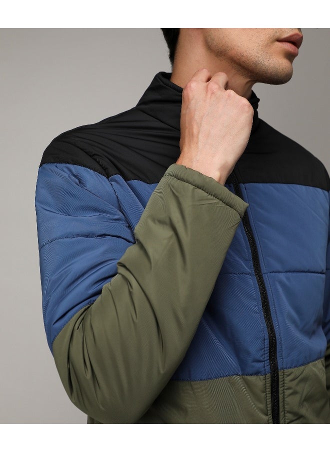 Men's Multicolour Contrast Panel Puffer Jacket