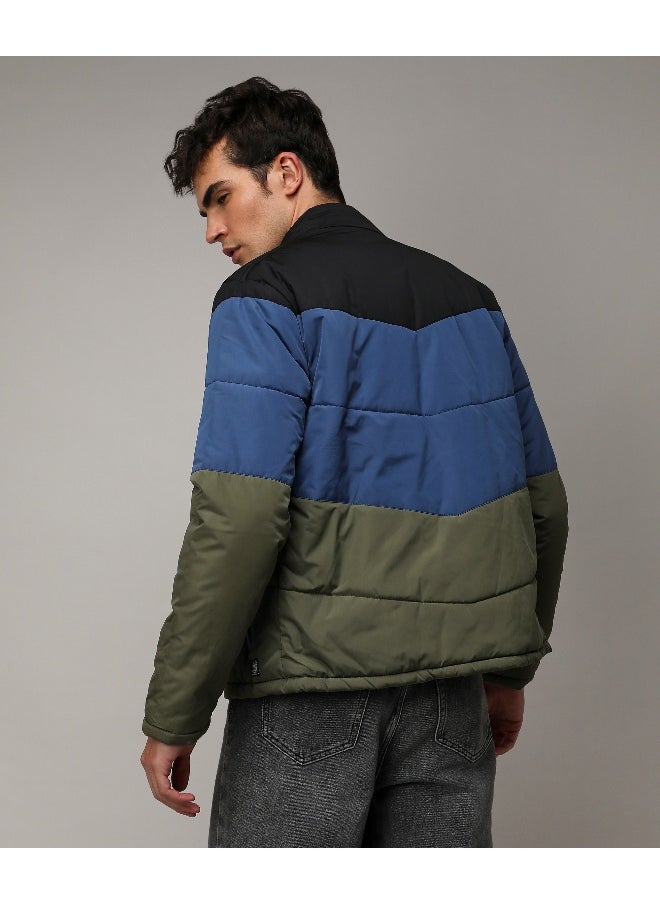 Men's Multicolour Contrast Panel Puffer Jacket