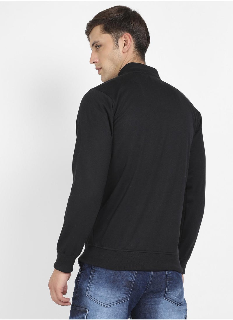 Men's Black Zip-Front Jacket With Quilted Detail