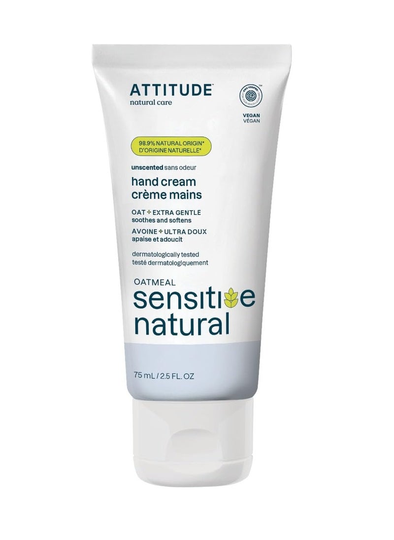 Hand Cream for Sensitive Skin with Oat EWG Verified Dermatologically Tested Vegan Unscented 75 mL