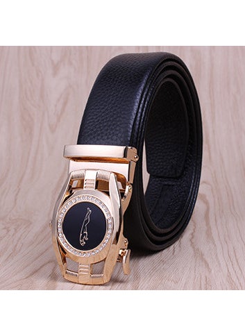 Belt mens wholesale high-end leather belt boys high-end alloy automatic buckle business mens cowhide belt A6 little golden leopard