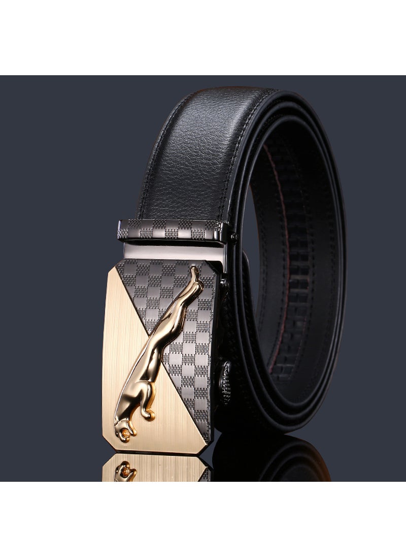 Belt mens wholesale high-end leather belt boys high-end alloy automatic buckle business mens cowhide belt A1 Golden Leopard