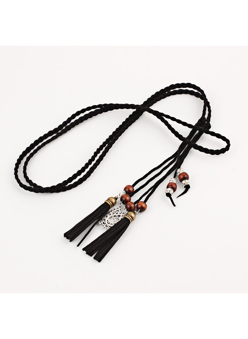 Antique Tassel Waist Rope Horse Face Dress Hanfu Decoration Handmade Woven Tail Waist Chain Fashion Knot All-match Pendant Black