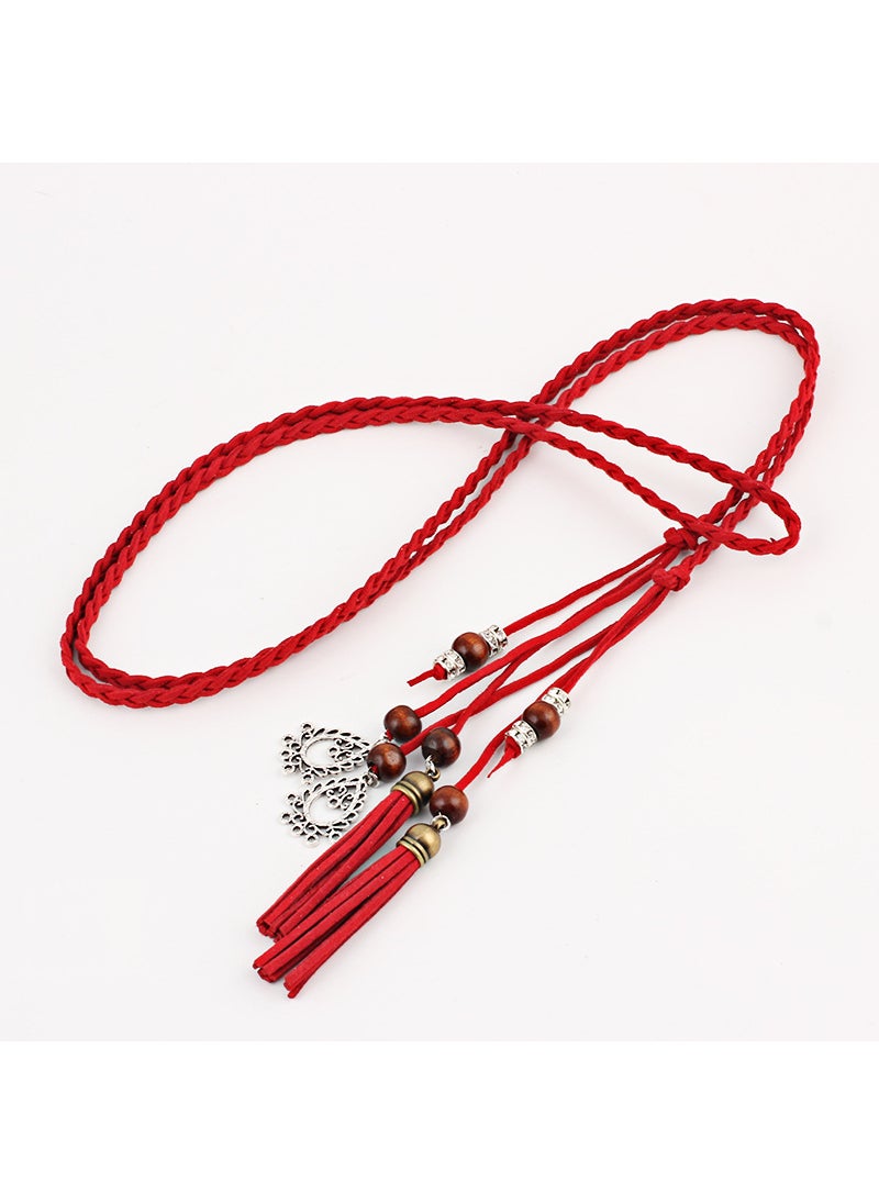 Antique Tassel Waist Rope Horse Face Dress Hanfu Decoration Handmade Woven Tail Waist Chain Fashion Knot All-match Pendant Red