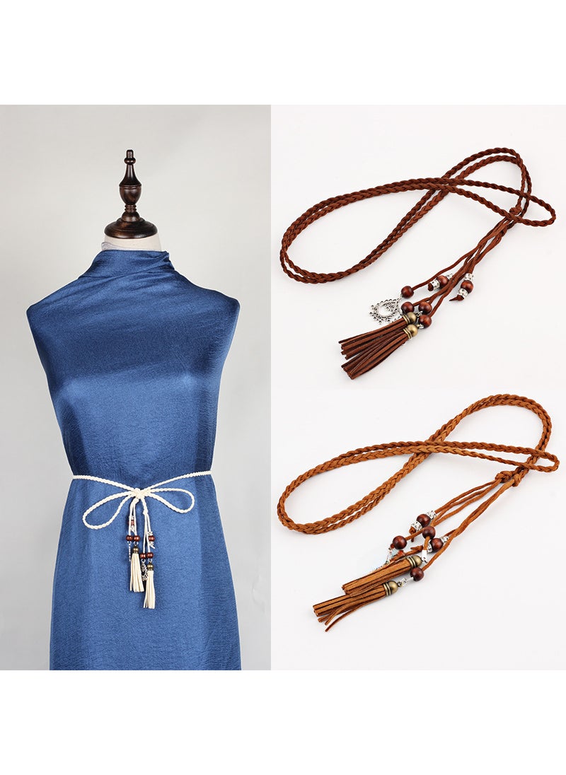 Antique Tassel Waist Rope Horse Face Dress Hanfu Decoration Handmade Woven Tail Waist Chain Fashion Knot All-match Pendant CAMEL