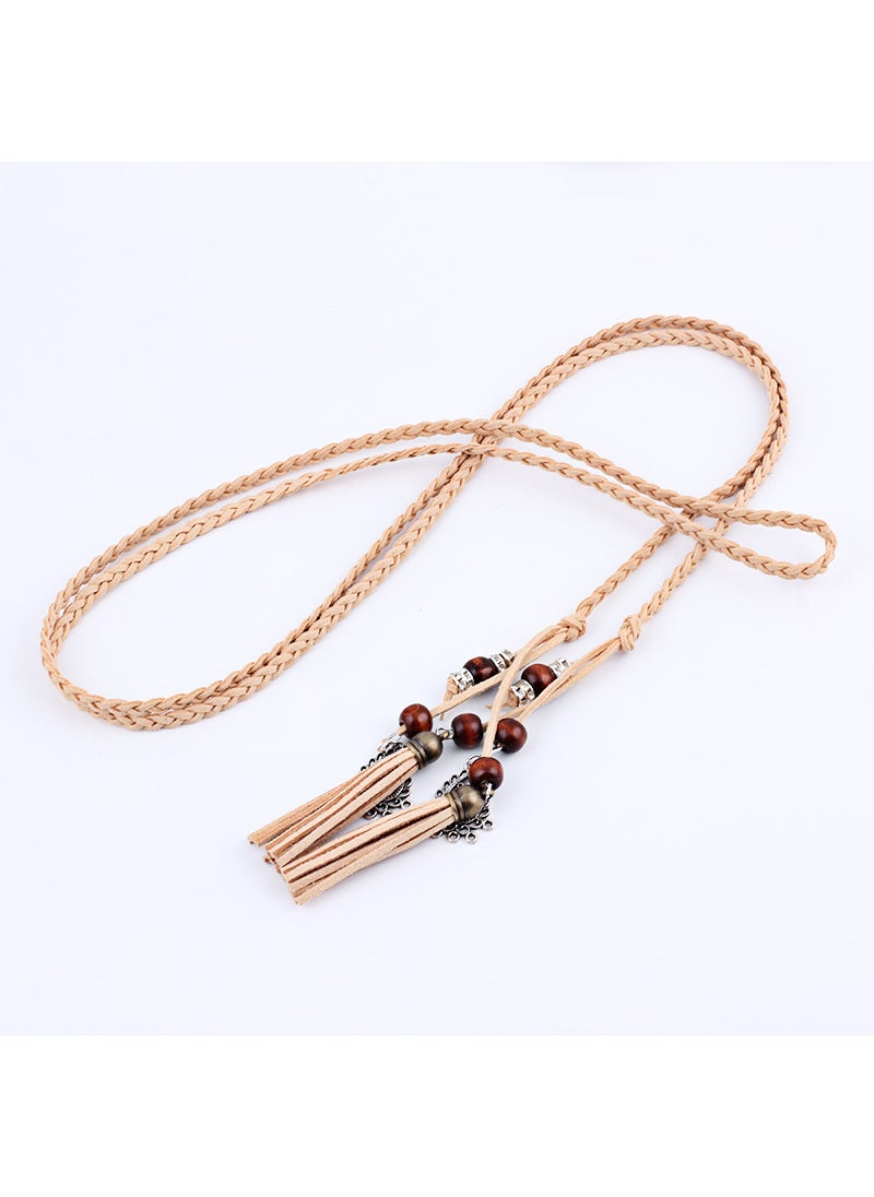 Antique Tassel Waist Rope Horse Face Dress Hanfu Decoration Handmade Woven Tail Waist Chain Fashion Knot All-match Pendant Khaki