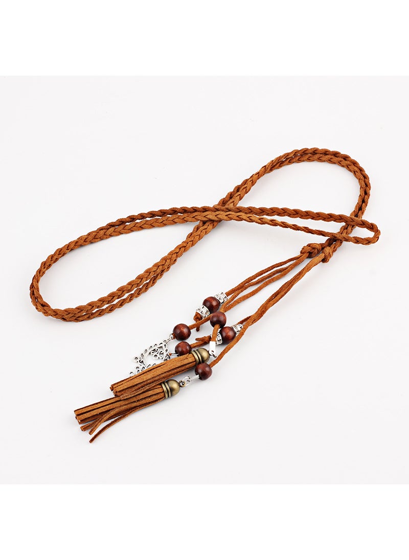 Antique Tassel Waist Rope Horse Face Dress Hanfu Decoration Handmade Woven Tail Waist Chain Fashion Knot All-match Pendant Khaki