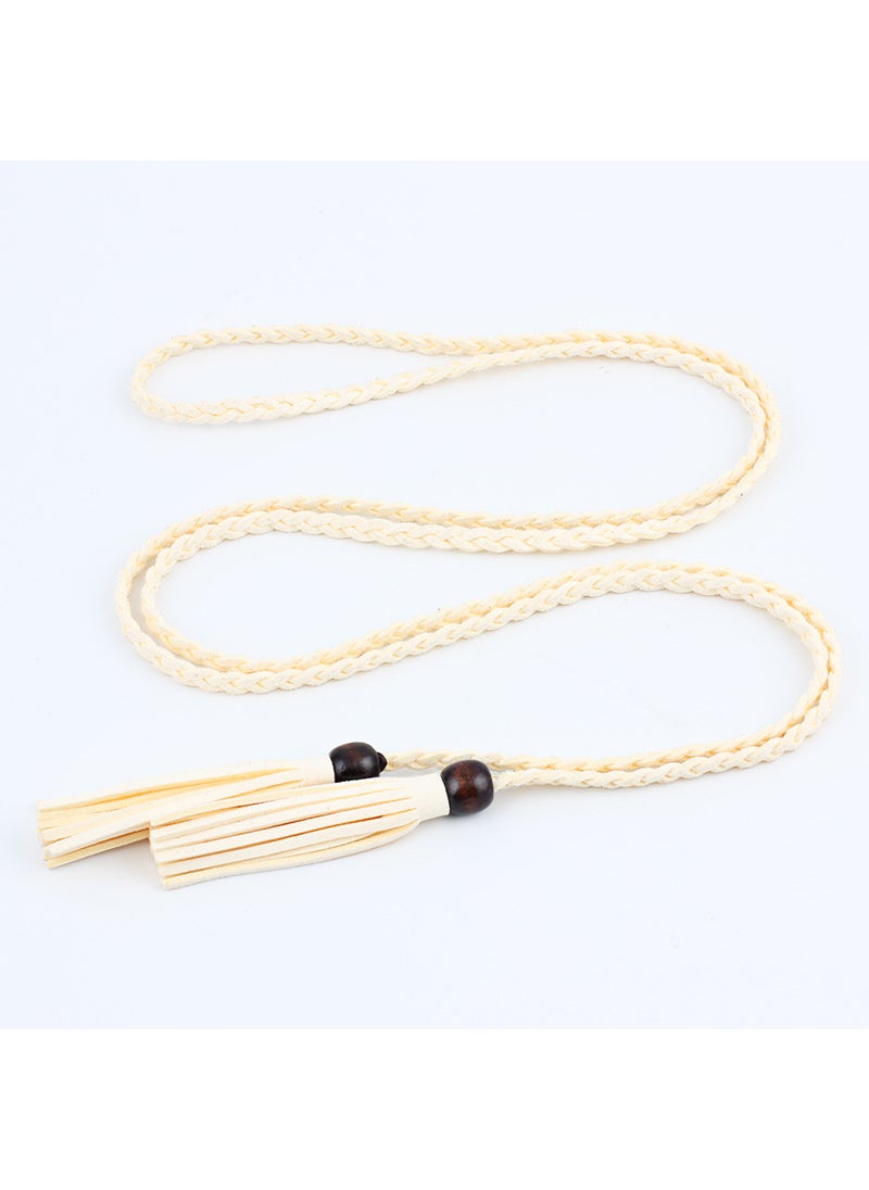 Womens Slim Belt Wooden Beads Tassel Dress Waist Chain CAMEL