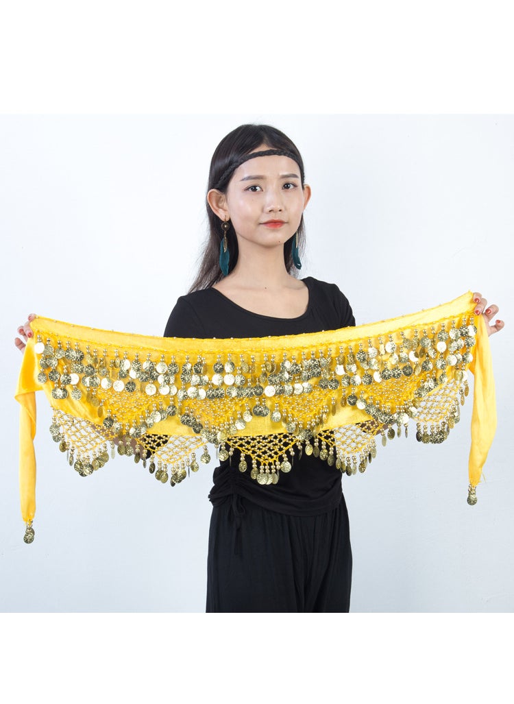 Belly Dance Waist Chain Tribal Wind Hip Towel Square Dance Waist Chain Indian Dance Performance Practice Waist Chain Yoga Fitness Waist Chain Yellow