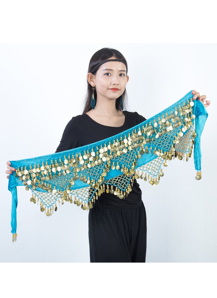 Belly Dance Waist Chain Tribal Wind Hip Towel Square Dance Waist Chain Indian Dance Performance Practice Waist Chain Yoga Fitness Waist Chain Blue