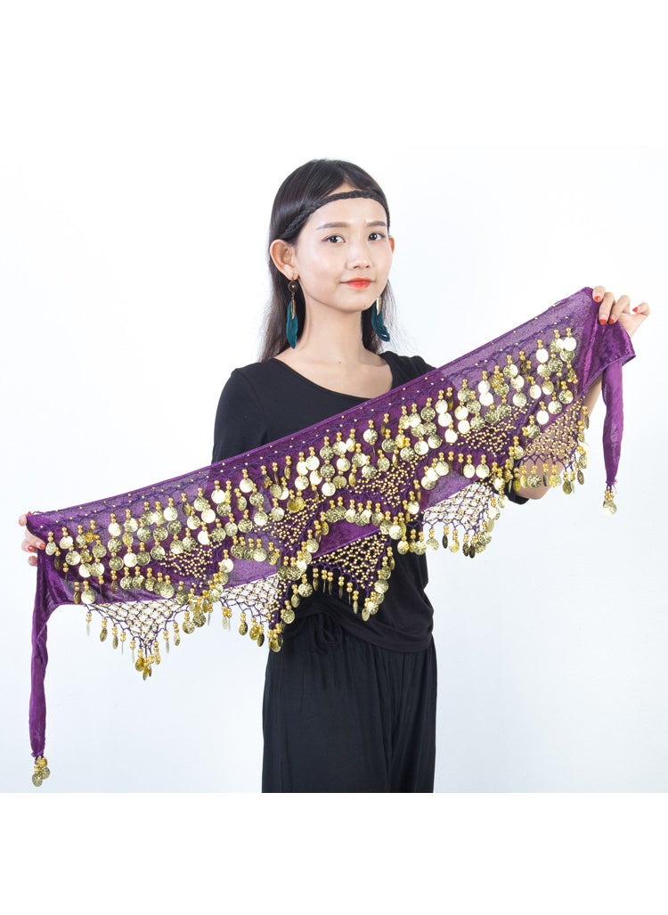 Belly Dance Waist Chain Tribal Wind Hip Towel Square Dance Waist Chain Indian Dance Performance Practice Waist Chain Yoga Fitness Waist Chain Purple