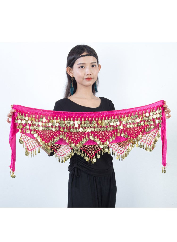 Belly Dance Waist Chain Tribal Wind Hip Towel Square Dance Waist Chain Indian Dance Performance Practice Waist Chain Yoga Fitness Waist Chain Rose Red