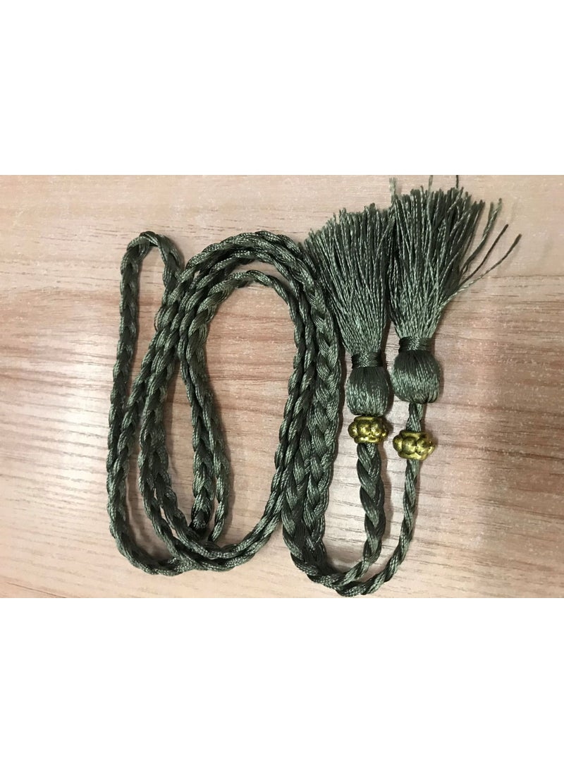 Woven Tassel Belt Thin Womens Belt Korean Bow Rope Skirt Knot Decoration Waist Chain Waist Rope Student Army Green Gold Beads