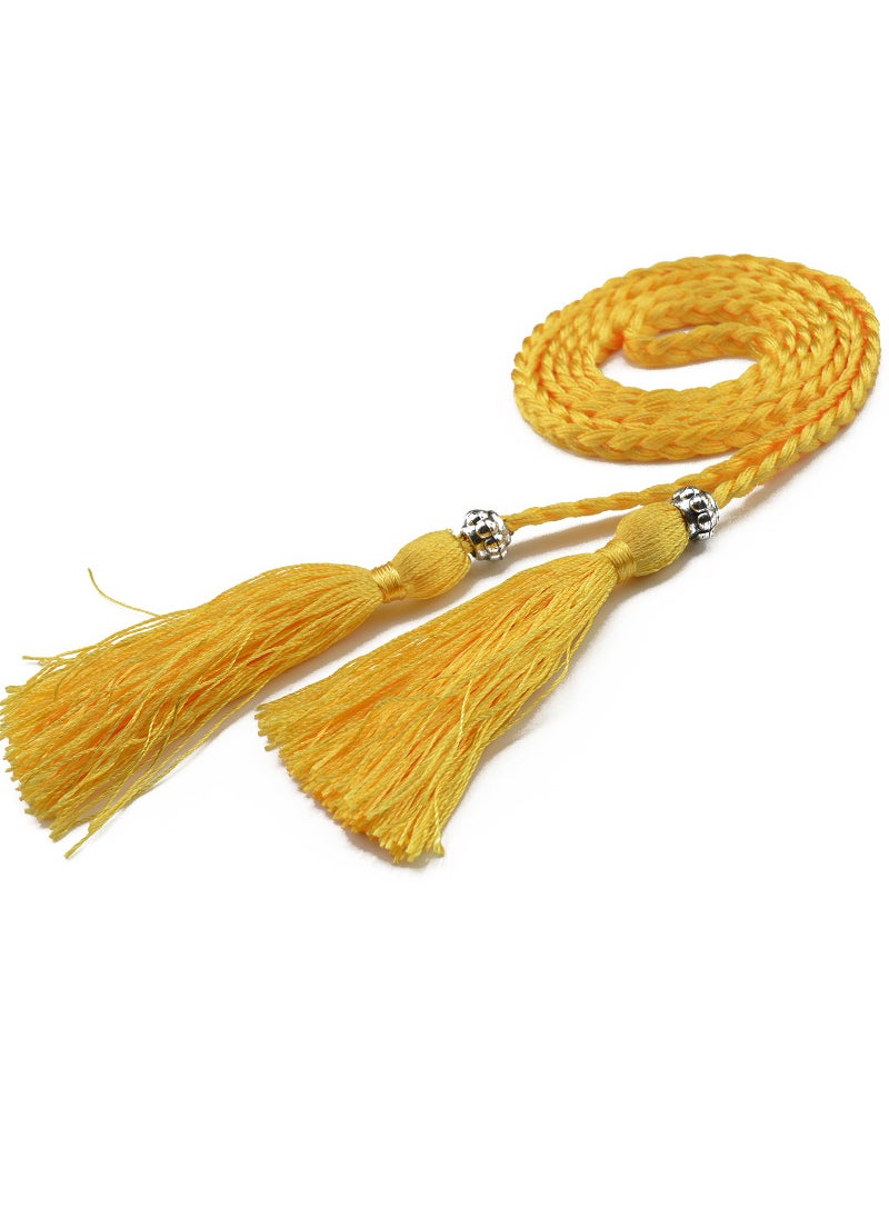 Woven Tassel Belt Thin Womens Belt Korean Bow Rope Skirt Knot Decoration Waist Chain Waist Rope Student Rhubarb gold