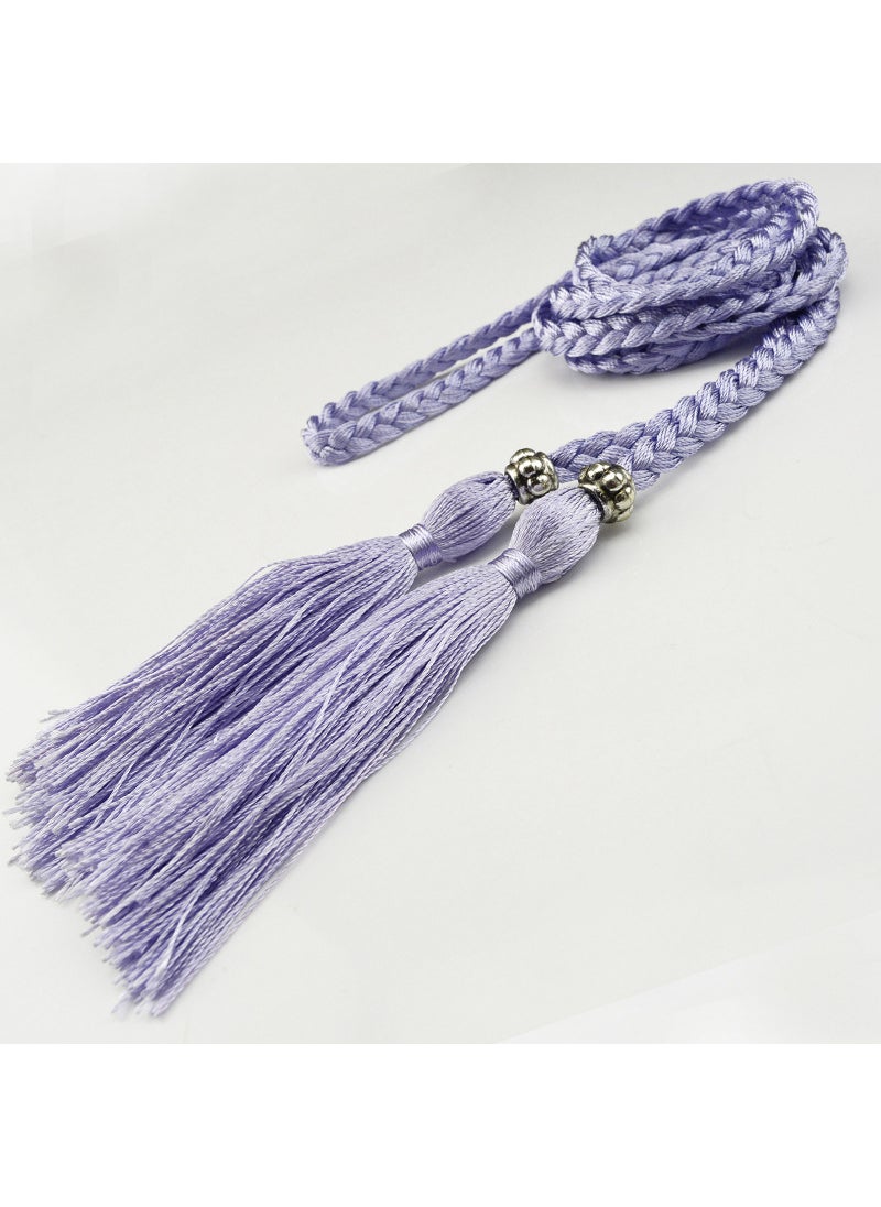 Woven Tassel Belt Thin Womens Belt Korean Bow Rope Skirt Knot Decoration Waist Chain Waist Rope Student Light purple