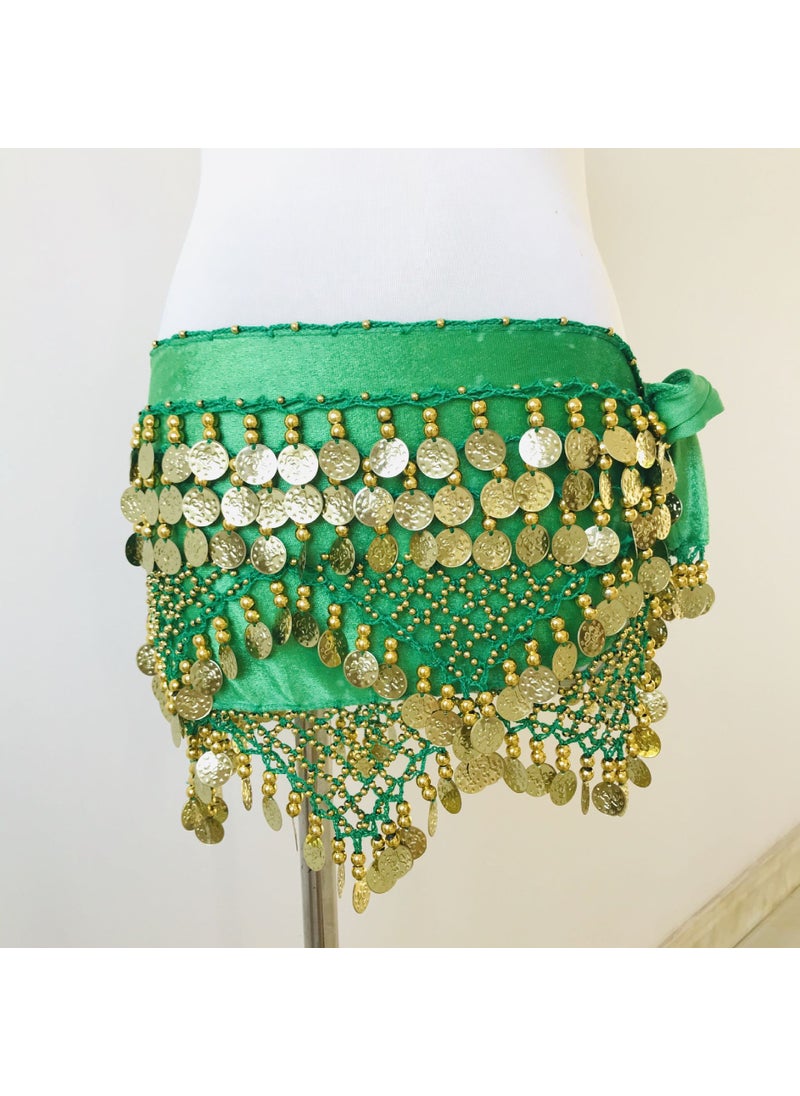 Belly Dance Waist Chain Tribal Wind Hip Towel Square Dance Waist Chain Indian Dance Performance Practice Waist Chain Yoga Fitness Waist Chain Green