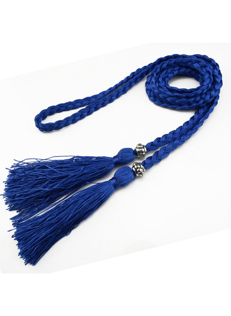 Woven Tassel Belt Thin Womens Belt Korean Bow Rope Skirt Knot Decoration Waist Chain Waist Rope Student Blue