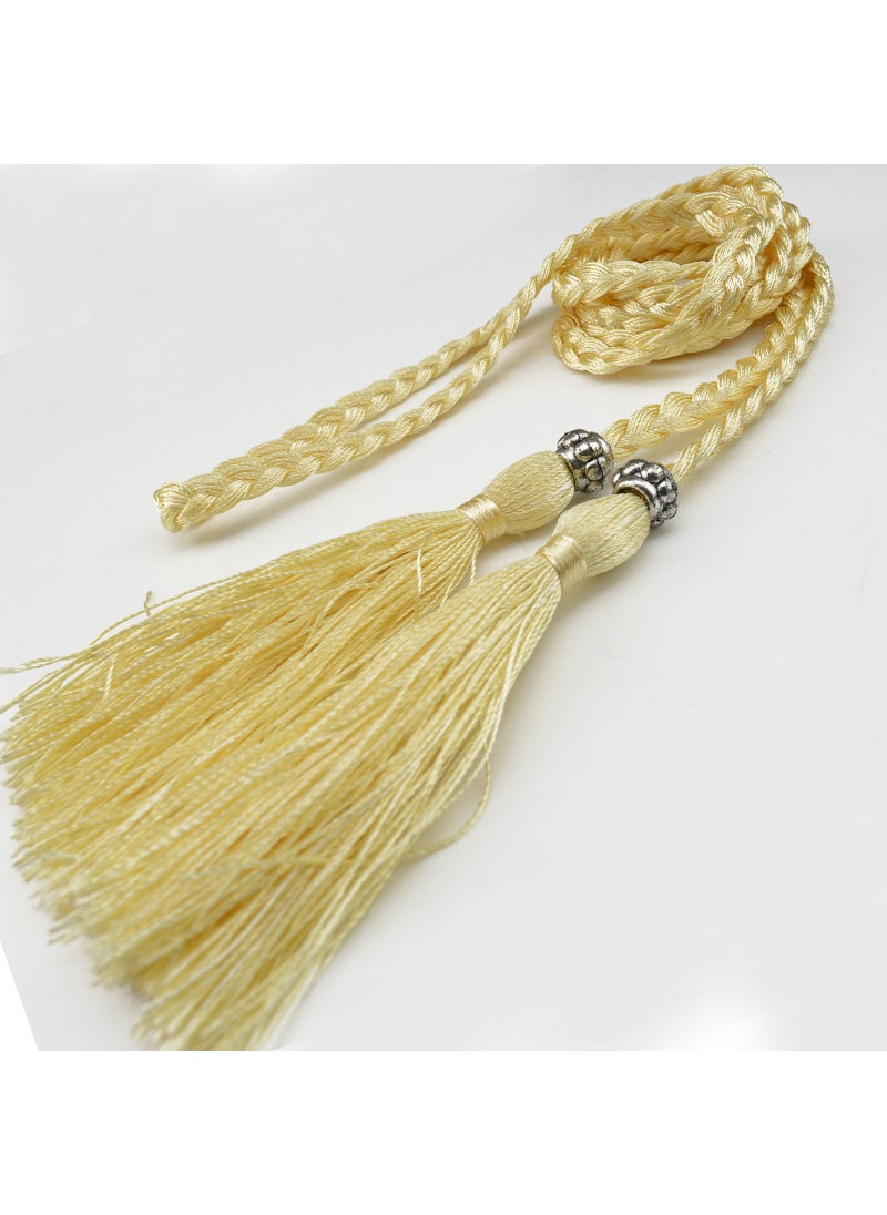 Woven Tassel Belt Thin Womens Belt Korean Bow Rope Skirt Knot Decoration Waist Chain Waist Rope Student Pale yellow