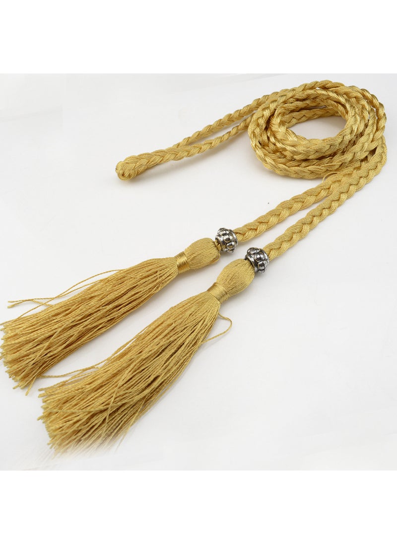 Woven Tassel Belt Thin Womens Belt Korean Bow Rope Skirt Knot Decoration Waist Chain Waist Rope Student Gold