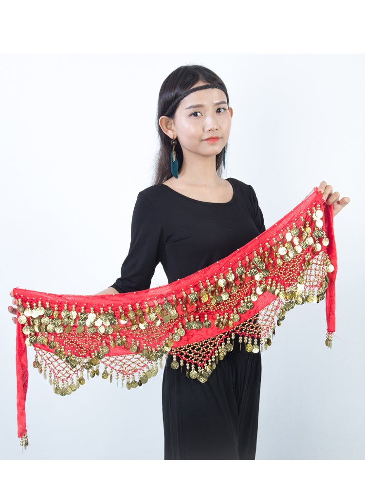 Belly Dance Waist Chain Tribal Wind Hip Towel Square Dance Waist Chain Indian Dance Performance Practice Waist Chain Yoga Fitness Waist Chain Red