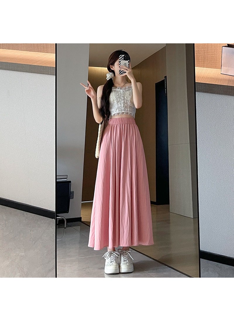 2024 Summer Lazy Long Skirt High Waist Pink