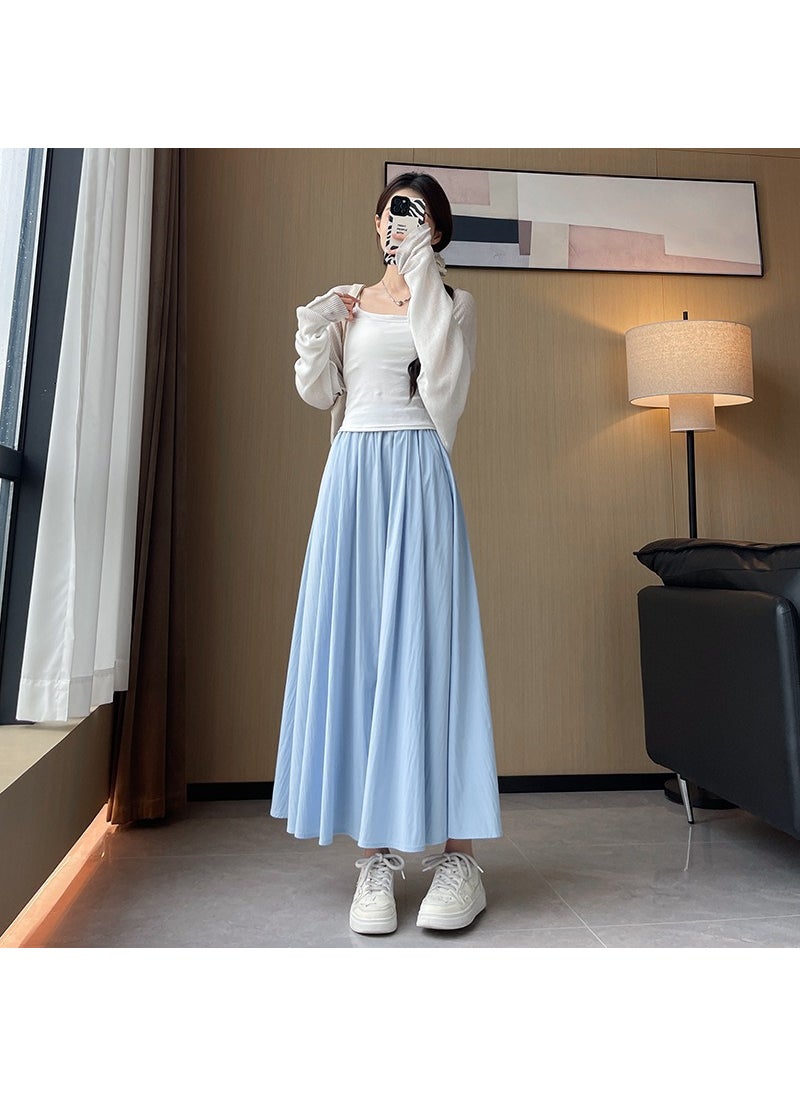 2024 Summer Lazy Long Skirt High Waist lake blue