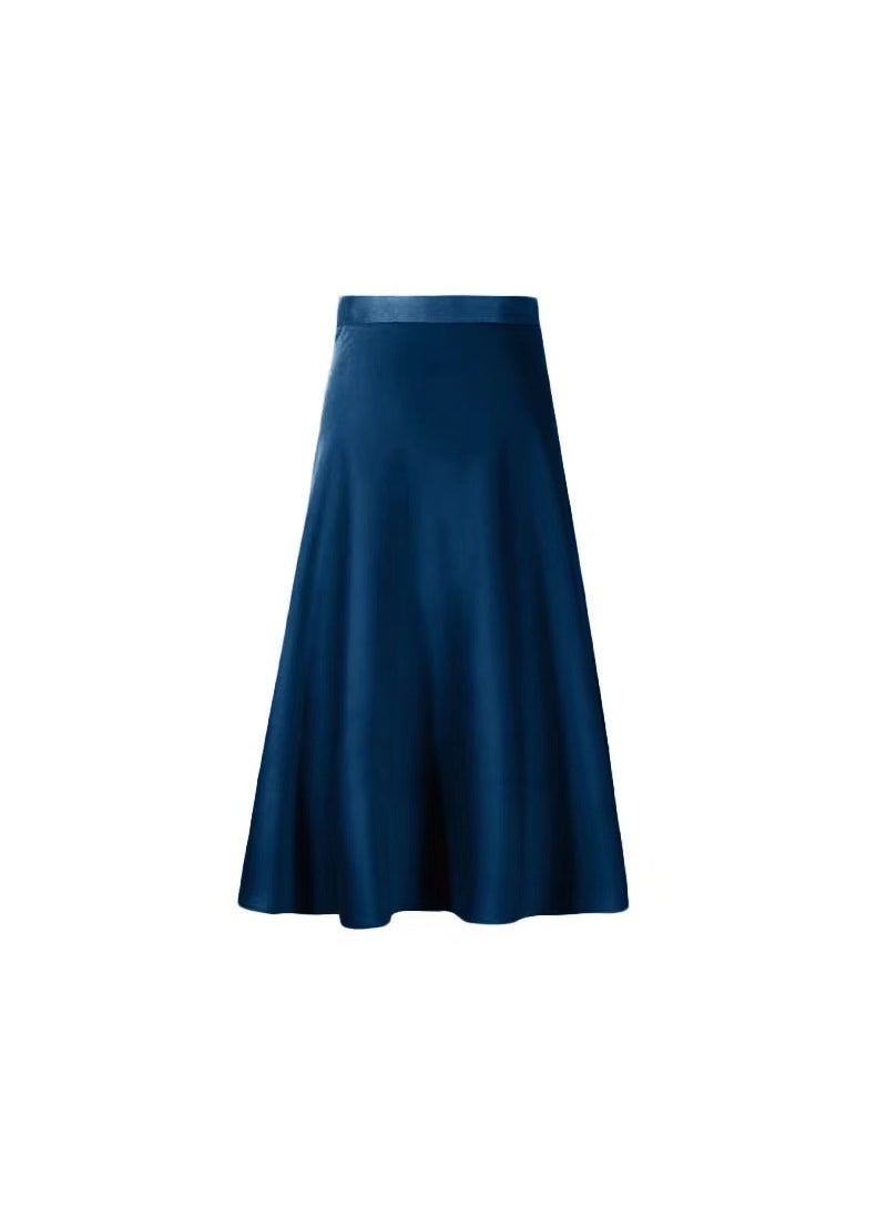 Summer 2024 Satin Midi Skirt for Women Navy blue