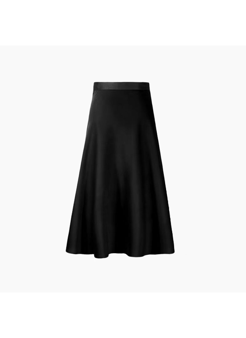 Summer 2024 Satin Midi Skirt for Women Black